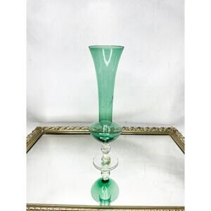 Vintage Bud Vase with Green Etched Glass